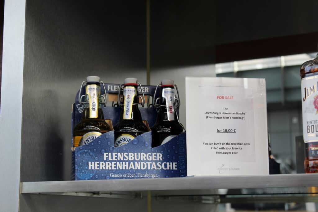 Flensburger pilsener beer in the Airport Lounge in Hamburg