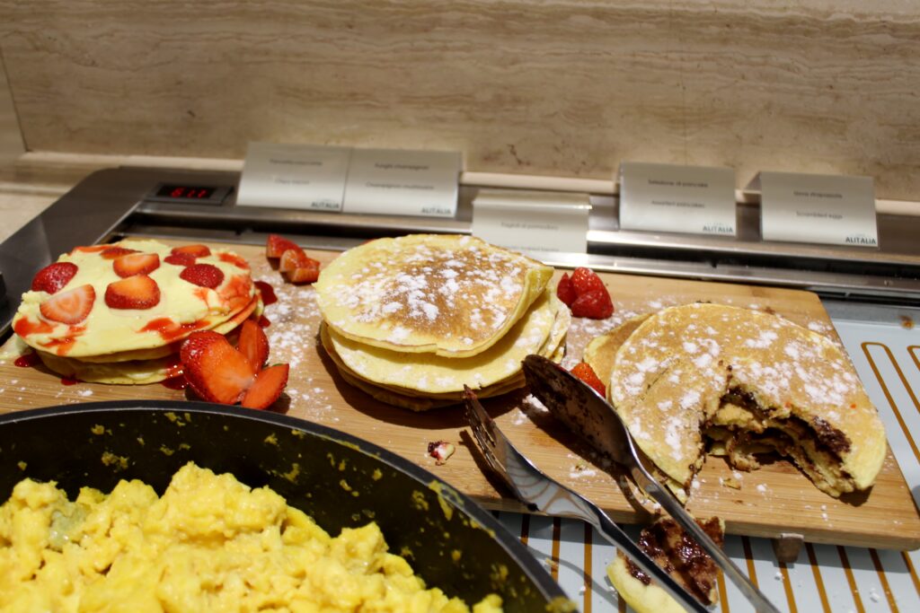 Pancake buffet in the Casa Alitalia Lounge at Rome Fiumicino