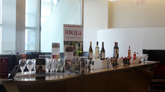 Rioja wines at the Gold Bar in the British Airways Galleries First Lounge at London Heathrow