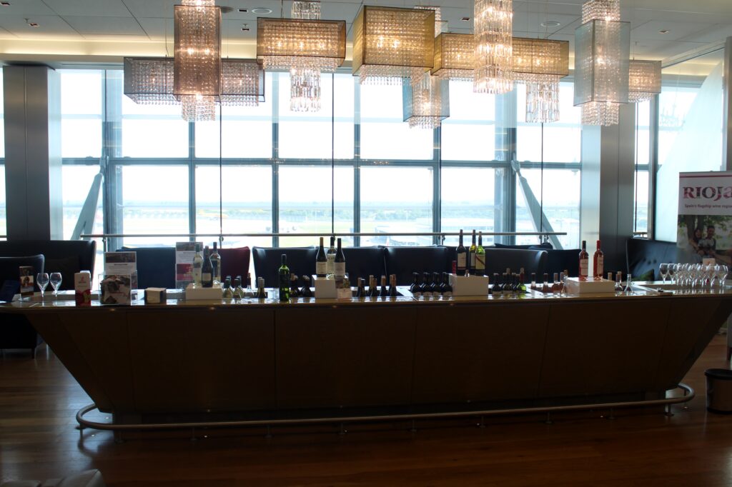 Rioja wines at the Gold Bar in the British Airways Galleries First Lounge at London Heathrow