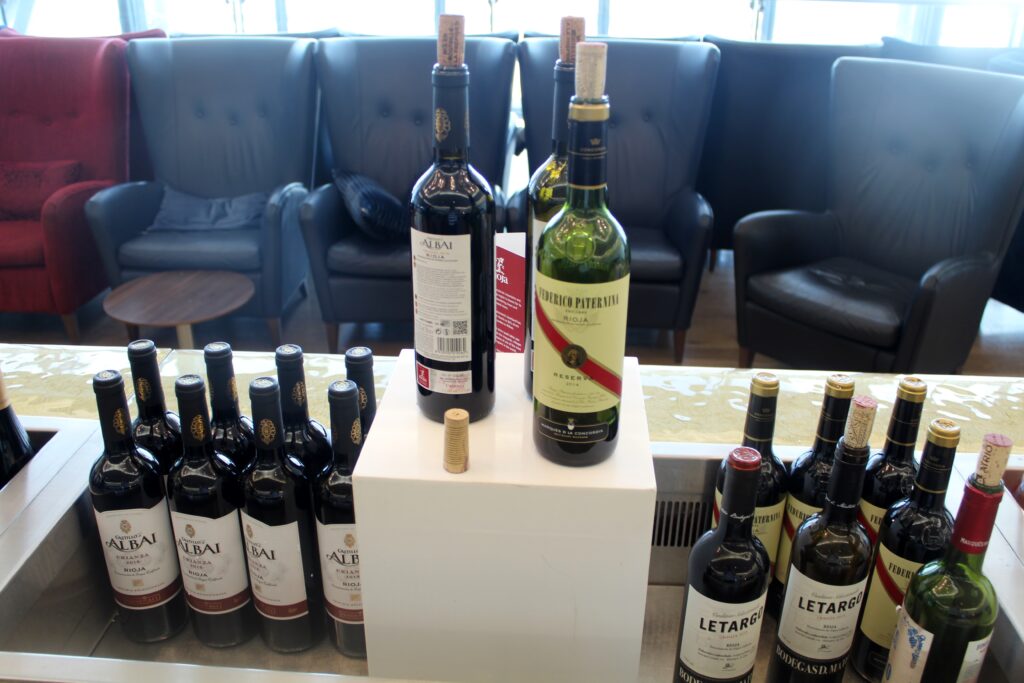 Rioja wines at the Gold Bar in the British Airways Galleries First Lounge at London Heathrow