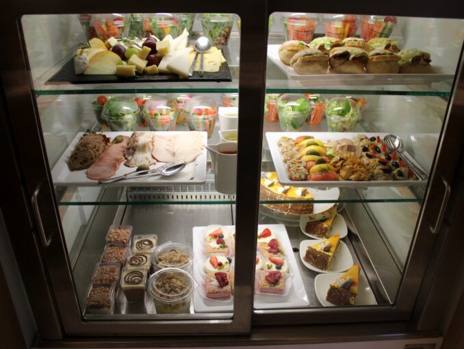 The food selection in the LOT Elite Club Lounge in Warsaw
