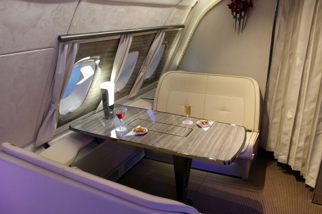 The new Emirates business class bar on the Airbus A380