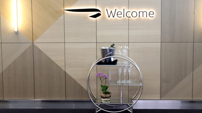 The new champagne cart in the British Airways Galleries First Lounge at London Heathrow Terminal 5