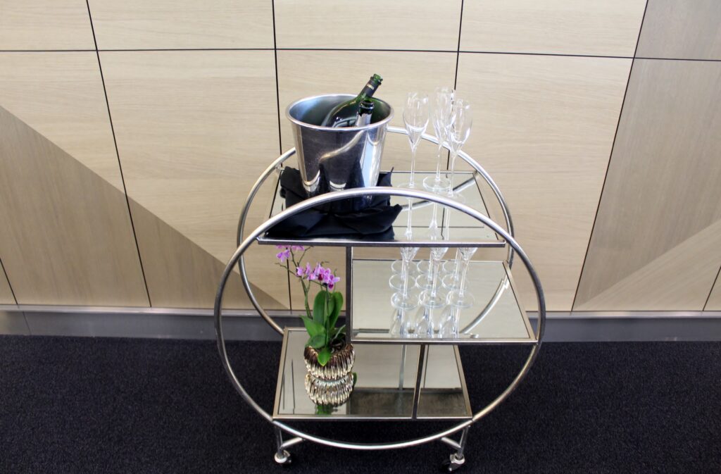 The new champagne cart in the British Airways Galleries First Lounge at London Heathrow Terminal 5