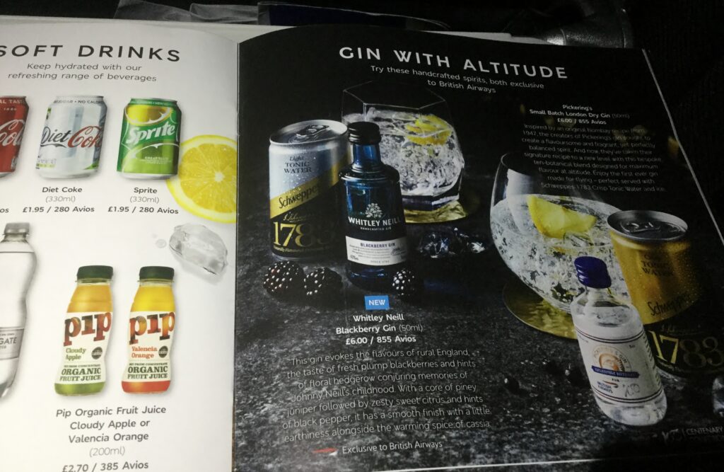 Whitley Neill Blackberry Gin on British Airways