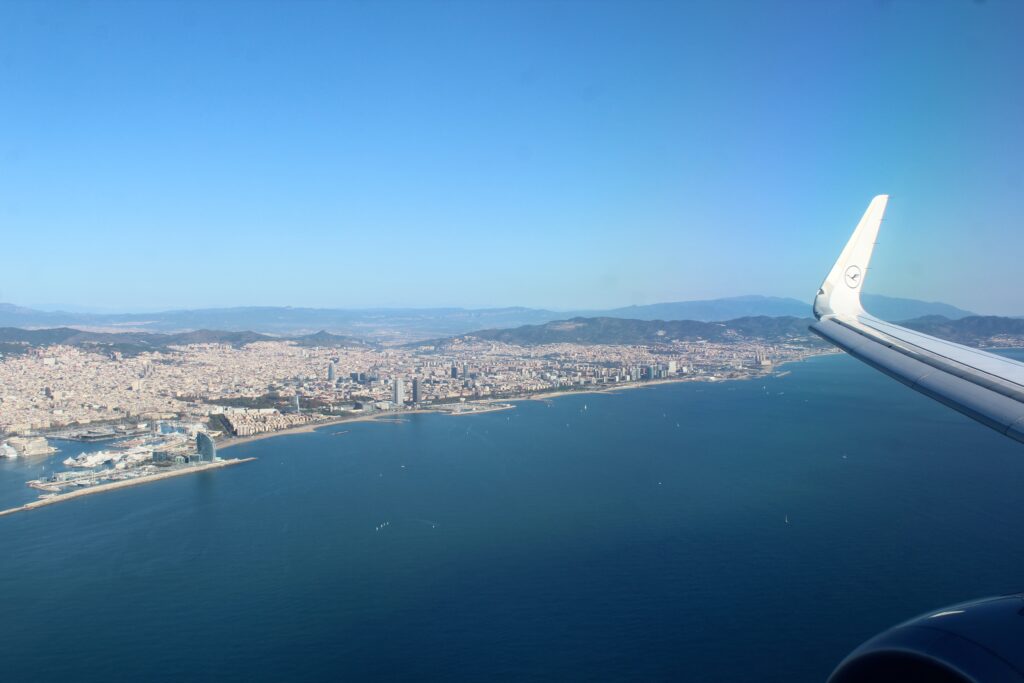 Downtown Barcelona during the approach to El Prat Airport