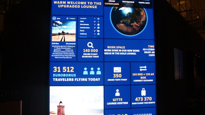 The frequent flyer statistics board in the SAS Lounge at Copenhagen Kastrup airport