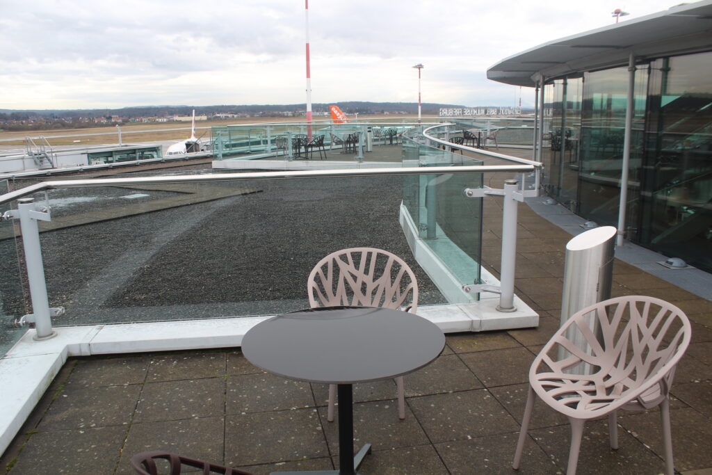 The outdoor terrace in the Skyview lounge in Basel