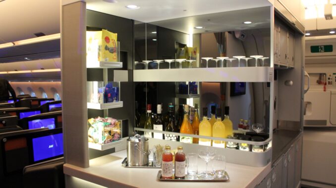 The self-service bar in SAS business class on the Airbus A350