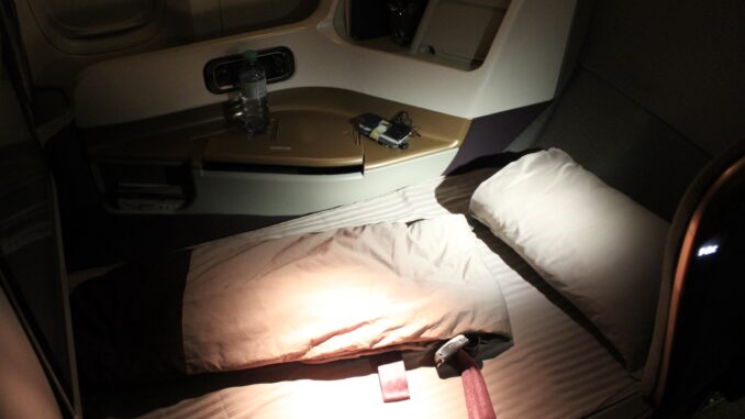 Singapore Airlines Business Class bed on the Boeing 777-300ER