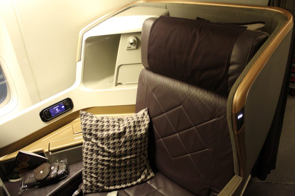 Singapore Airlines Business Class seat on the Boeing 777-300ER